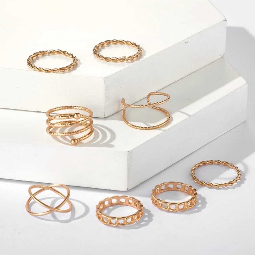 “Never Alone” Boho Indie Gold Adjustable Ring Set - Picture 4 of 9